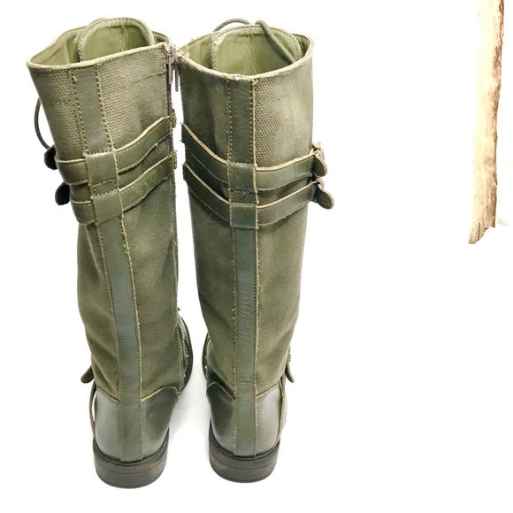 ZIGI GIRL Combat Boots Tall Strap Buckle Khaki 6.5 - Picture 7 of 8